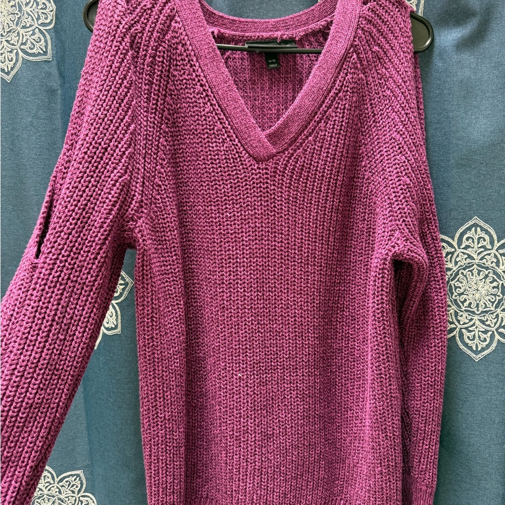 Lane Bryant Purple V-Neck Sweater Chunky Knit